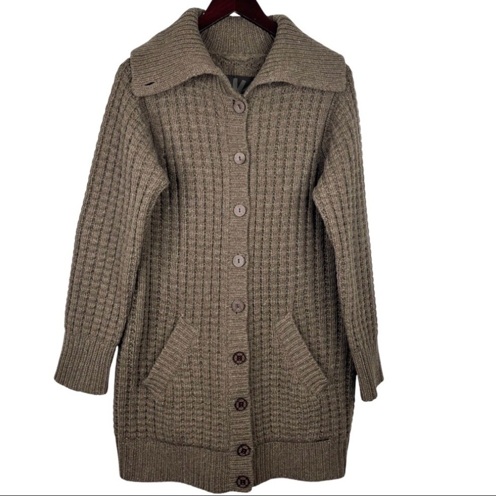 UGG Australia Brown Wool Cashmere Blend Cable Knit Button Down Sweater L